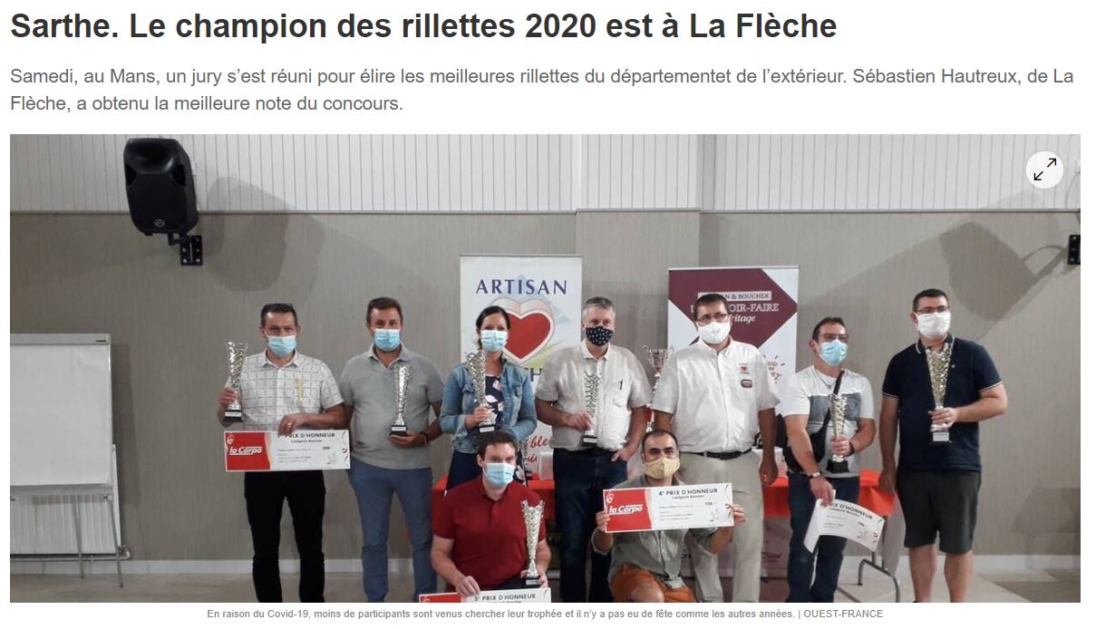 Champion des rillettes 2020 !! le Ouest France du 14/09/20